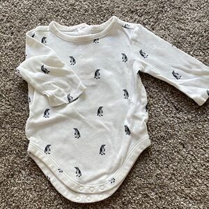 Janie and Jack Penguin Print White Baby Onesie